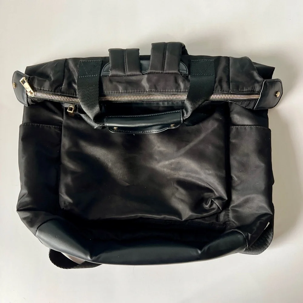 Black Nylon Backpack with Top Handle and Front Pockets 17x17